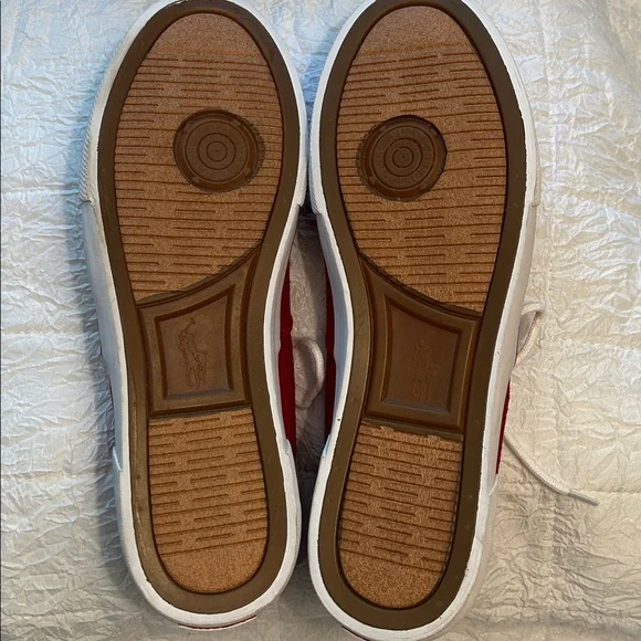 Polo by Ralph Lauren Red Canvas Flax Linen Low-Top White Logo Sneakers SZ 10.5 D - Picture 6 of 8
